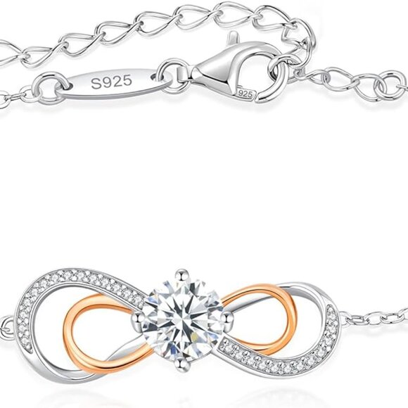 Heart 925 Sterling Silver Fine Infinity Moissanite Bracelets - Picture 1 of 3